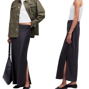 LN Madewell Black Satin Side Slit Slip Maxi Skirt - 8